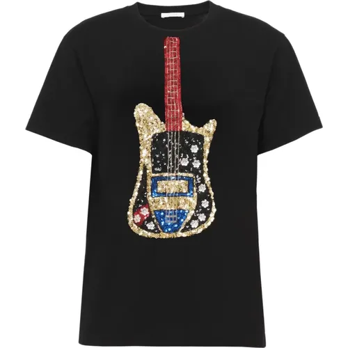 Besticktes Sequin Gitarren T-Shirt , Damen, Größe: XS - Chloé - Modalova