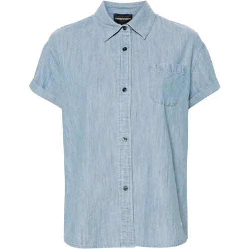 Blau Gestreiftes Logoshirt , Damen, Größe: XS - Emporio Armani - Modalova