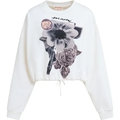 Baumwoll-Sweatshirt mit Blumen-Collage-Druck , Damen, Größe: XS - Marni - Modalova