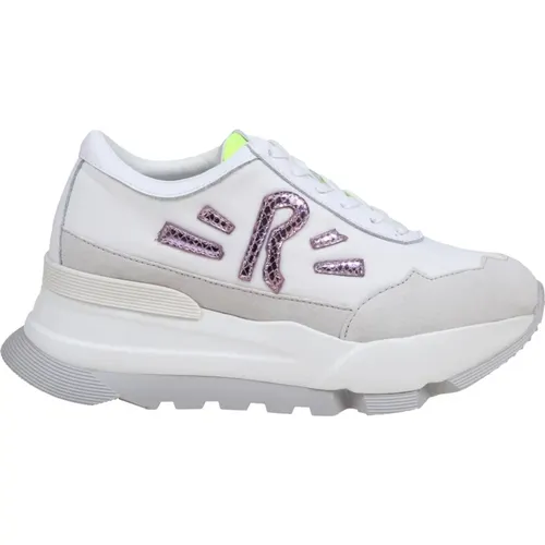 Weiße Ledersneakers mit Farbigen Details , Damen, Größe: 40 EU - Rucoline - Modalova