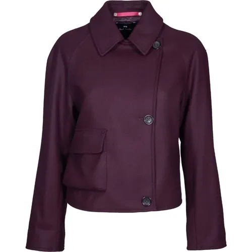 Pflaumenfarbene Jacke Hemdkragen Boxy Fit , Damen, Größe: XS - PS By Paul Smith - Modalova