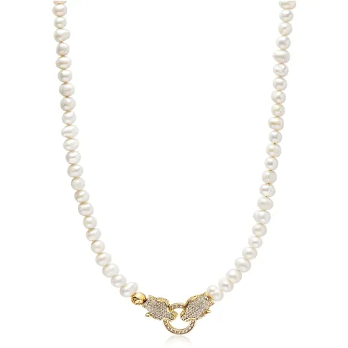 Gold Panther Head Perlen Choker Halskette , Herren, Größe: ONE Size - Nialaya - Modalova