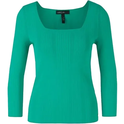 Ribbed Sweater with Square Neck and Three-Quarter Sleeves , female, Sizes: M, XL - Marc Cain - Modalova