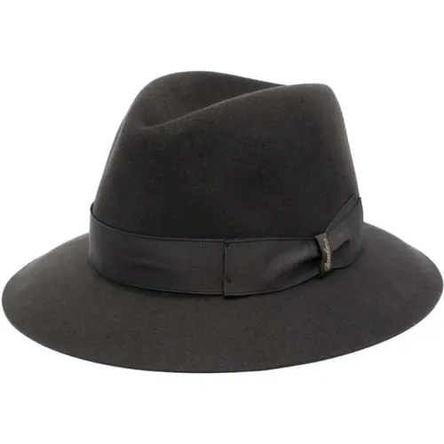 Grey Wool Felted Hat with Ribbon Detailing , male, Sizes: 57 CM, 58 CM, 60 CM, 59 CM - Borsalino - Modalova