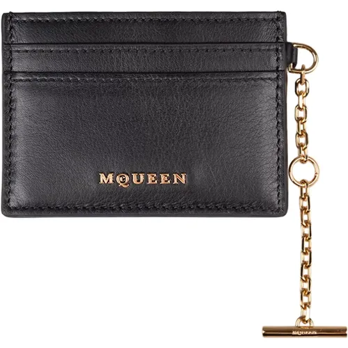 Leather Card Holder with Golden Logo , female, Sizes: ONE SIZE - alexander mcqueen - Modalova