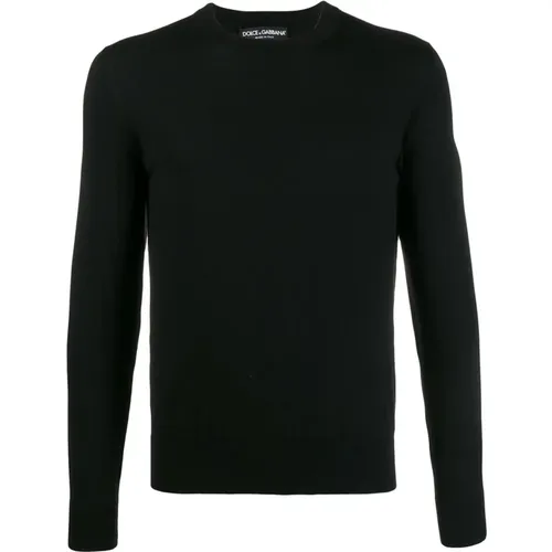 Men`s Wool Knit Sweater with Ribbed Finishes , male, Sizes: S - Dolce & Gabbana - Modalova