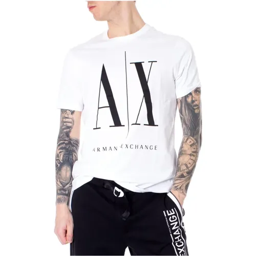 Weißes Bedrucktes T-Shirt Frühling/Sommer Herren , Herren, Größe: M - Armani Exchange - Modalova