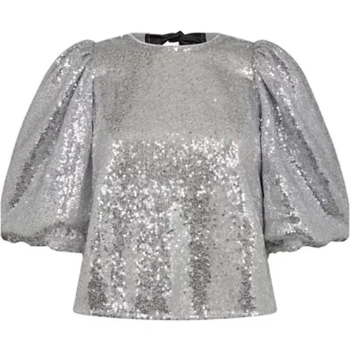 Sequin Bow Blouse 930-Silver , female, Sizes: XL, L, M - Co'Couture - Modalova