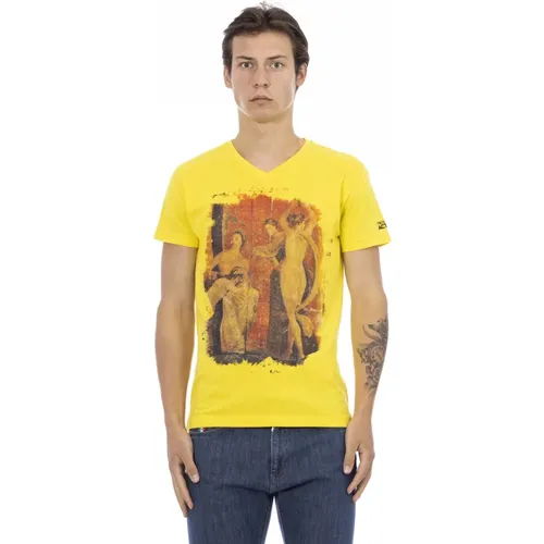 Kurzarm V-Ausschnitt T-Shirt - Frontdruck , Herren, Größe: L - Trussardi - Modalova