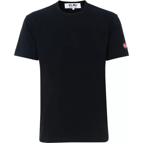 Schwarzes Baumwoll-T-Shirt mit seitlichem Logo - Comme des Garçons Play - Modalova