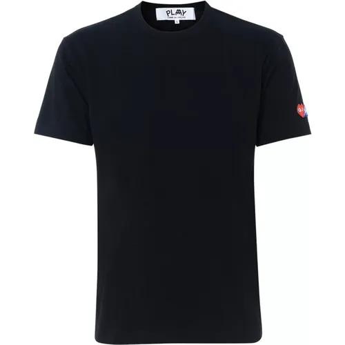 Schwarzes Baumwoll-T-Shirt mit seitlichem Logo , Herren, Größe: L - Comme des Garçons Play - Modalova