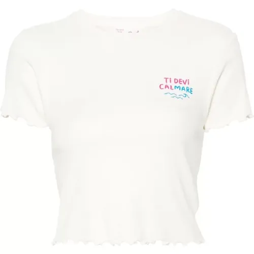 T-Shirt mit gewelltem Saum und bedrucktem Text weiß - MC2 Saint Barth - Modalova