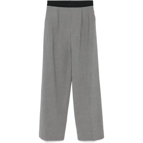 Grey Wool Blend Wide Leg Trousers , female, Sizes: S - Msgm - Modalova