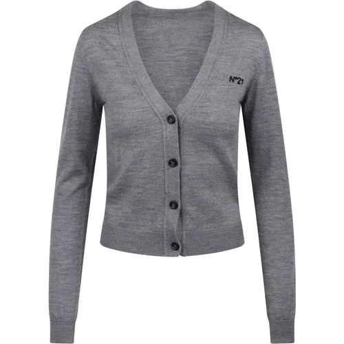 Bestickte Woll-Strickjacke mit V-Ausschnitt , Damen, Größe: 2XL - N21 - Modalova