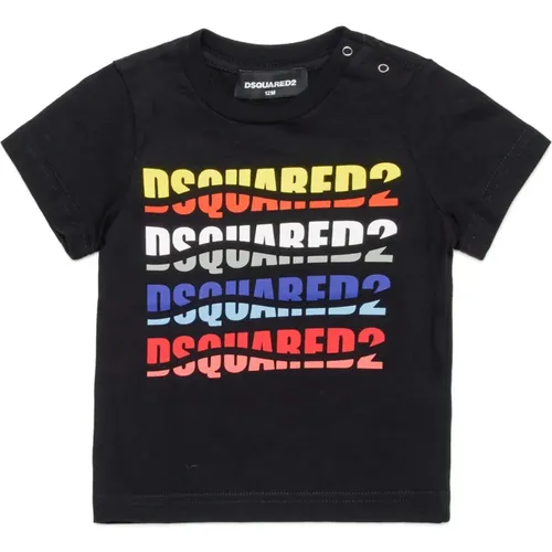 Multicolor Wellen-Effekt T-Shirt,Kinder Schwarzes T-Shirt mit Multicolor-Logo - Dsquared2 - Modalova