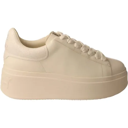 Weiße Leder-Plateau-Sneaker , Damen, Größe: 38 EU - Ash - Modalova