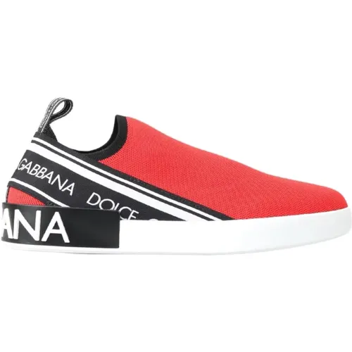 Rote Weiße Flache Sneakers Loafers Schuhe - Rote Weiße Flache Sneakers Loafers , Herren, Größe: 40 EU - Dolce & Gabbana - Modalova