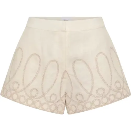 Cremefarbene Leinenmischung bestickte Shorts - IXIAH - Modalova