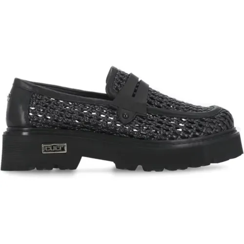 Schwarze gewebte Loafers mit Metalllogo - Cult - Modalova