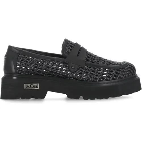 Schwarze gewebte Loafers mit Metalllogo , Damen, Größe: 39 EU - Cult - Modalova