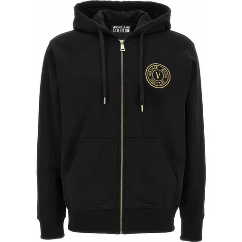 Logo-bestickter Reißverschluss-Hoodie Pullover , Herren, Größe: S - Versace Jeans Couture - Modalova