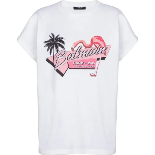 Flamingo T-shirt , Damen, Größe: XS - Balmain - Modalova