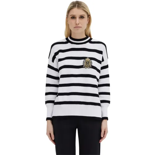 Striped Crewneck with Emblem , female, Sizes: M - Ermanno Scervino - Modalova