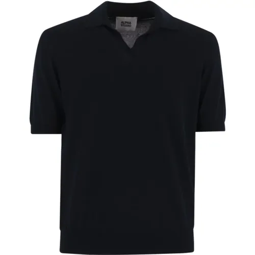 Blau V-Ausschnitt Polo Shirt , Herren, Größe: M - Alpha Studio - Modalova