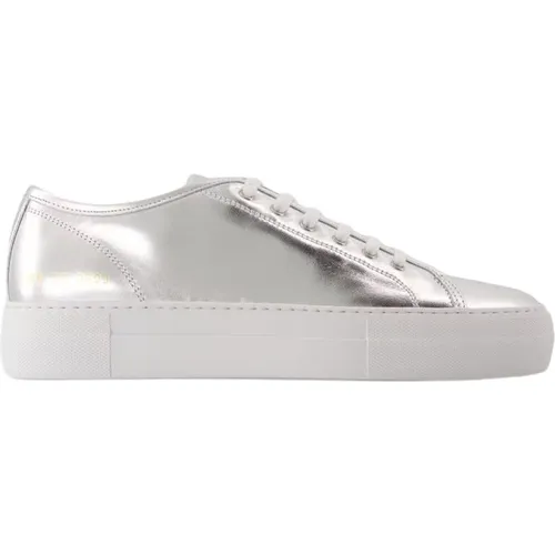 Shiny Silver Leather Sneakers , female, Sizes: 7 UK, 5 UK, 3 UK, 6 UK, 4 UK - Common Projects - Modalova