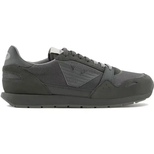 Grüne Sneakers Mesh Wildleder Details Adler , Herren, Größe: 41 EU - Emporio Armani - Modalova