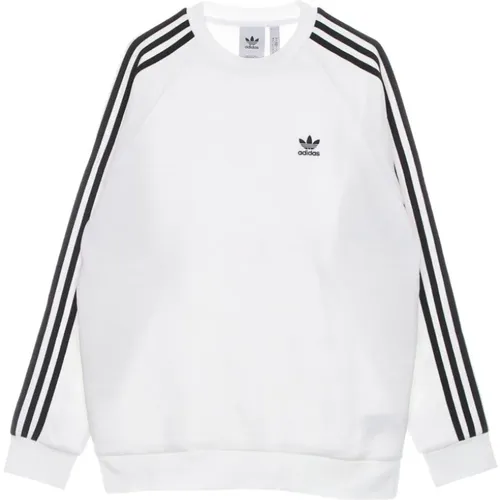 Streifen Rundhals-Sweatshirt Weiß , Herren, Größe: M - Adidas - Modalova