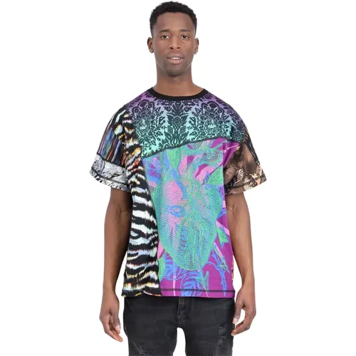 Multicolour T-shirt with Visible Black Stitching , male, Sizes: XL, L, S, M - Just Cavalli - Modalova