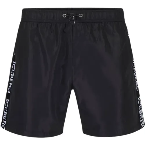 Schwarzer Swimshort mit Taping , Herren, Größe: M - Iceberg - Modalova