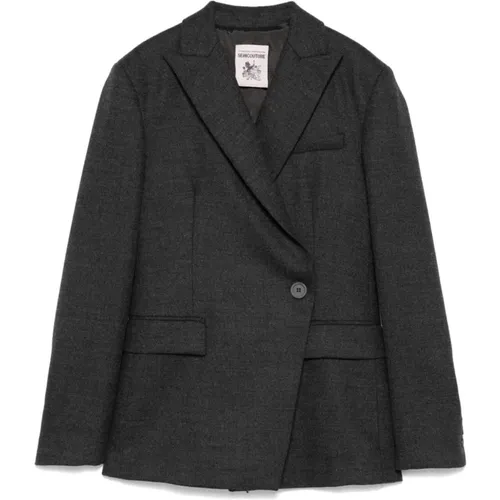 Grauer Wollmischung Blazer , Damen, Größe: 2XS - Semicouture - Modalova