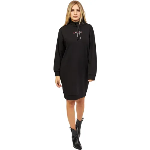 Moderne Schwarzes Kleid mit Logo-Detail , Damen, Größe: XS - Armani Exchange - Modalova