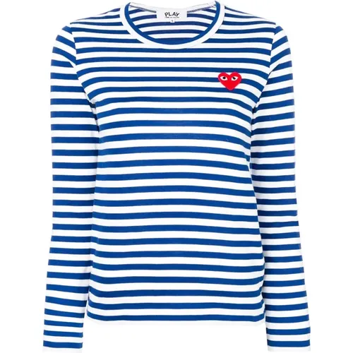 Blau-Weiß Gestreiftes Langarm T-Shirt - Comme des Garçons Play - Modalova