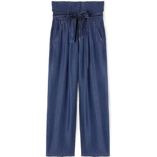 High-Waist Palazzo Jeans aus Tencel™ , Damen, Größe: L - Motivi - Modalova