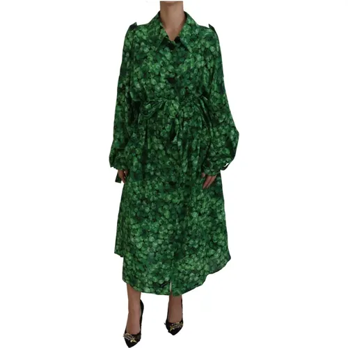 Grüner Blätterdruck Seiden Trenchcoat Jacke - Dolce & Gabbana - Modalova