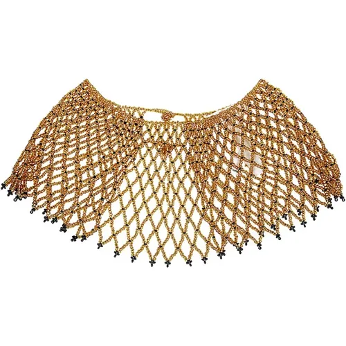 Goldenes Mesh-Choker-Halskette mit Schwarzen Details - Forte Forte - Modalova