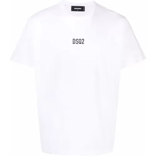 Weißes T-Shirt mit Rundhalsausschnitt und bedrucktem Logo , Herren, Größe: 2XL - Dsquared2 - Modalova