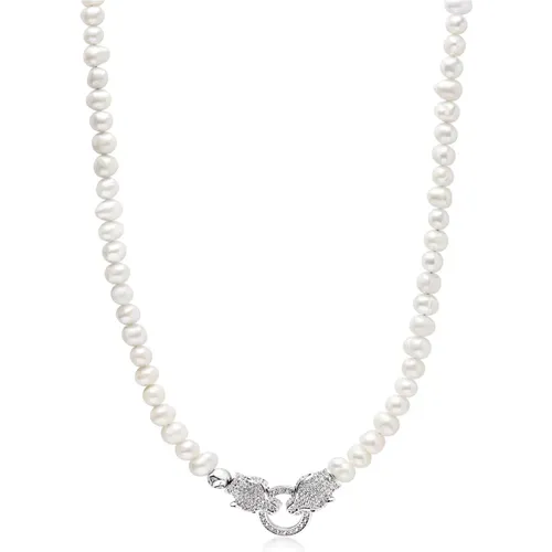 Pearl Choker with Double Panther Head in Silver , male, Sizes: ONE SIZE - Nialaya - Modalova