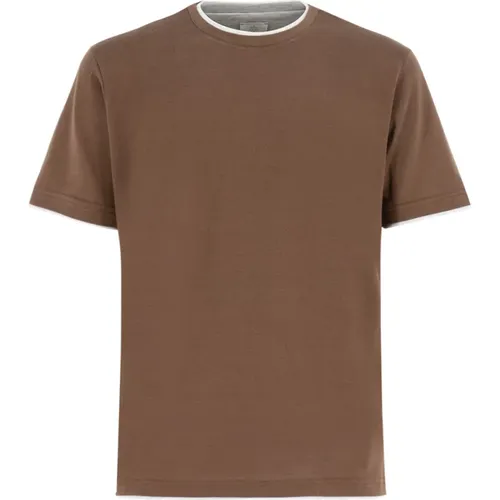 Contrast Detail Crewneck T-Shirt , male, Sizes: 3XL, M - Eleventy - Modalova