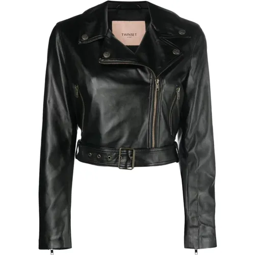 Elegant Leather Jacket , female, Sizes: M - Twinset - Modalova