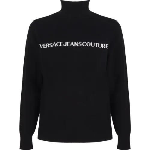 Schwarze Sweaters mit Rollkragen und Logo - Versace Jeans Couture - Modalova