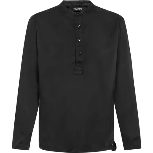 Silk Crewneck Shirt with Asymmetrical Hem , male, Sizes: 2XL, XL, L, S - Tom Ford - Modalova