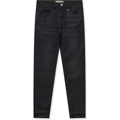 Coole Cropped Schwarze Jeans mit Rohen Kanten , Damen, Größe: W26 - MOS MOSH - Modalova
