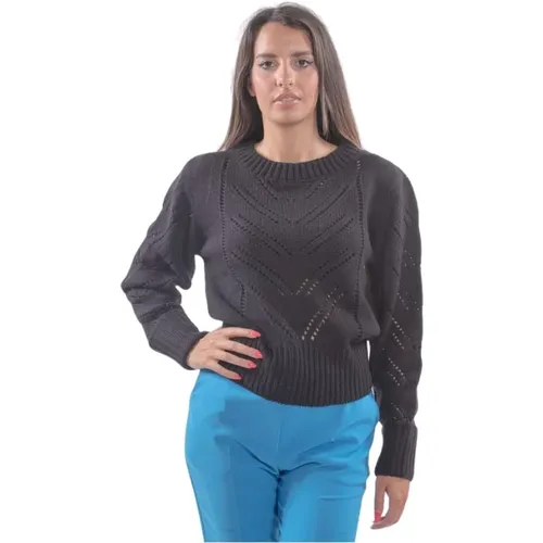 Perforierter Pullover, Runder Ausschnitt, Lange Ärmel , Damen, Größe: M - Fracomina - Modalova