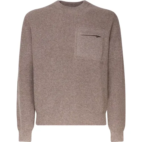 Taupe Wollpullover mit Reißverschlusstasche - Ermenegildo Zegna - Modalova