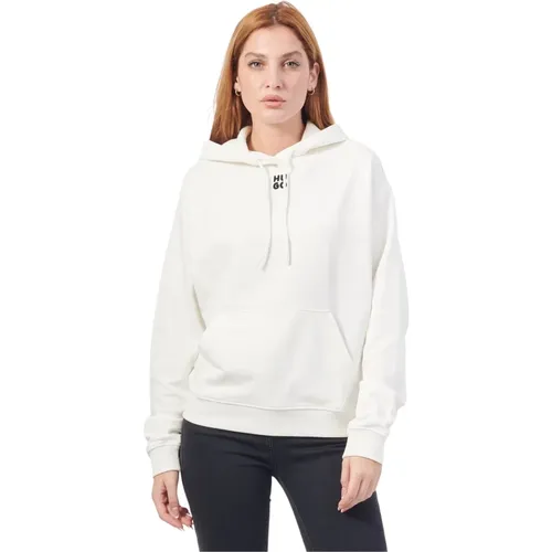 Weiße Hoodie Sweater mit Logo-Detail , Damen, Größe: L - Hugo Boss - Modalova