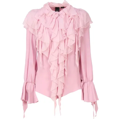 Silk Blend Shirt with Ruffle Detail , female, Sizes: S, M - pinko - Modalova